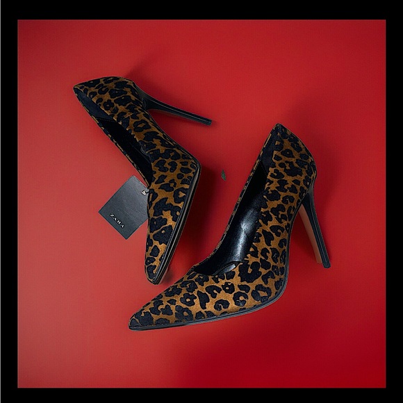 Zara Leopard Print Velvet Suede Pointed Heels sz 6 - Picture 3 of 13